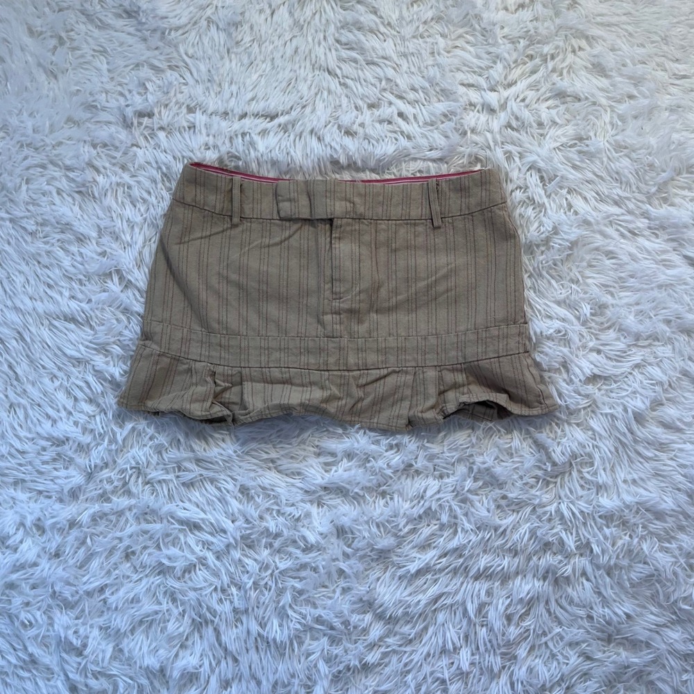 y2k vintage american eagle tan striped mini ruffle cotton skirt size 8